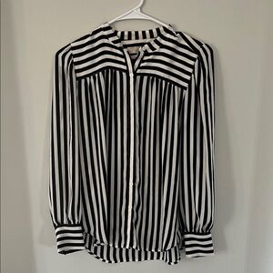 LOFT Black and White Striped Blouse